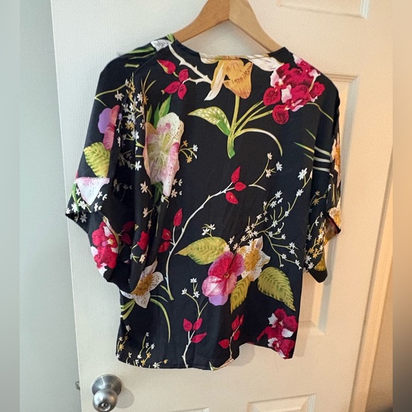 Vero Moda size large black floral wrap kimono silky top - Picture 6 of 12